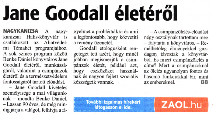Zalai Hírlap 2023 10 20 246sz 03old - Jane Goodall életéről.jpg Zalai Hírlap 2023 10 20 246sz 03old - Jane Goodall életéről.jpg